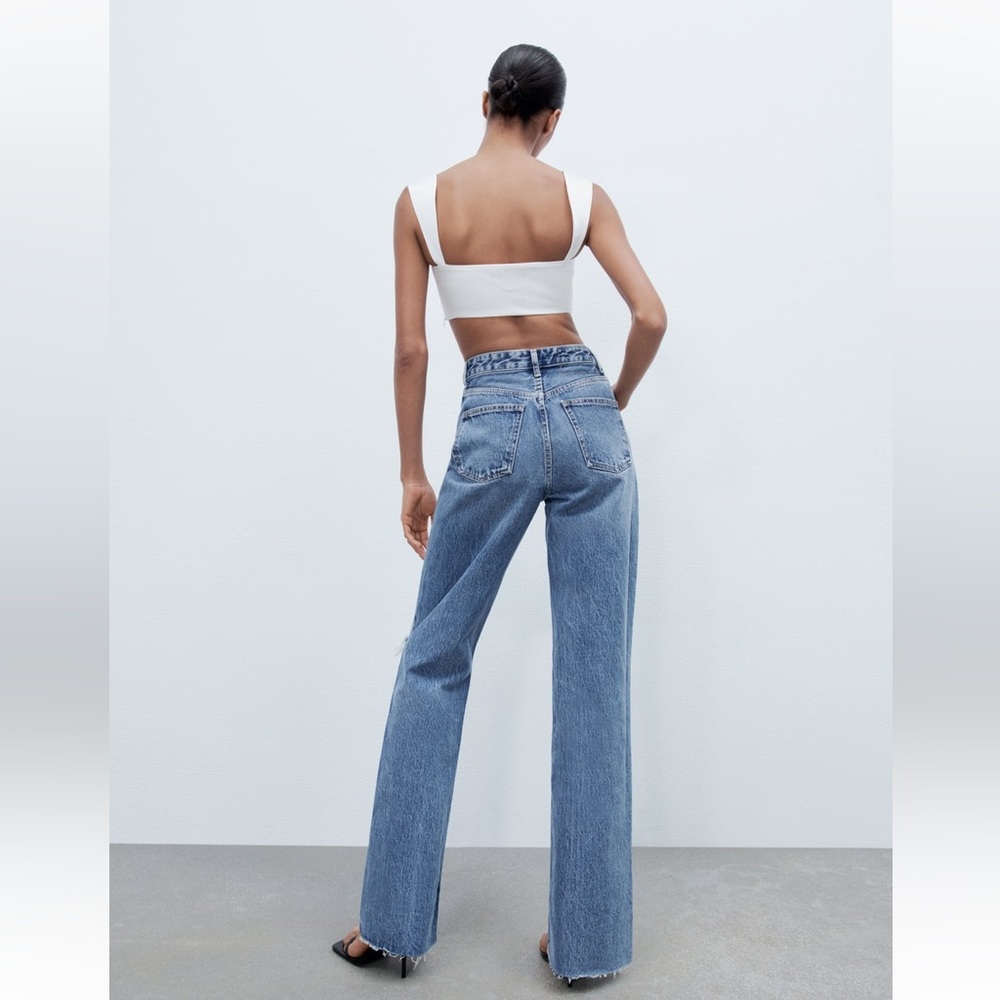 Zara TRF Ripped wide leg jeans size 6 - Picture 2 of 13